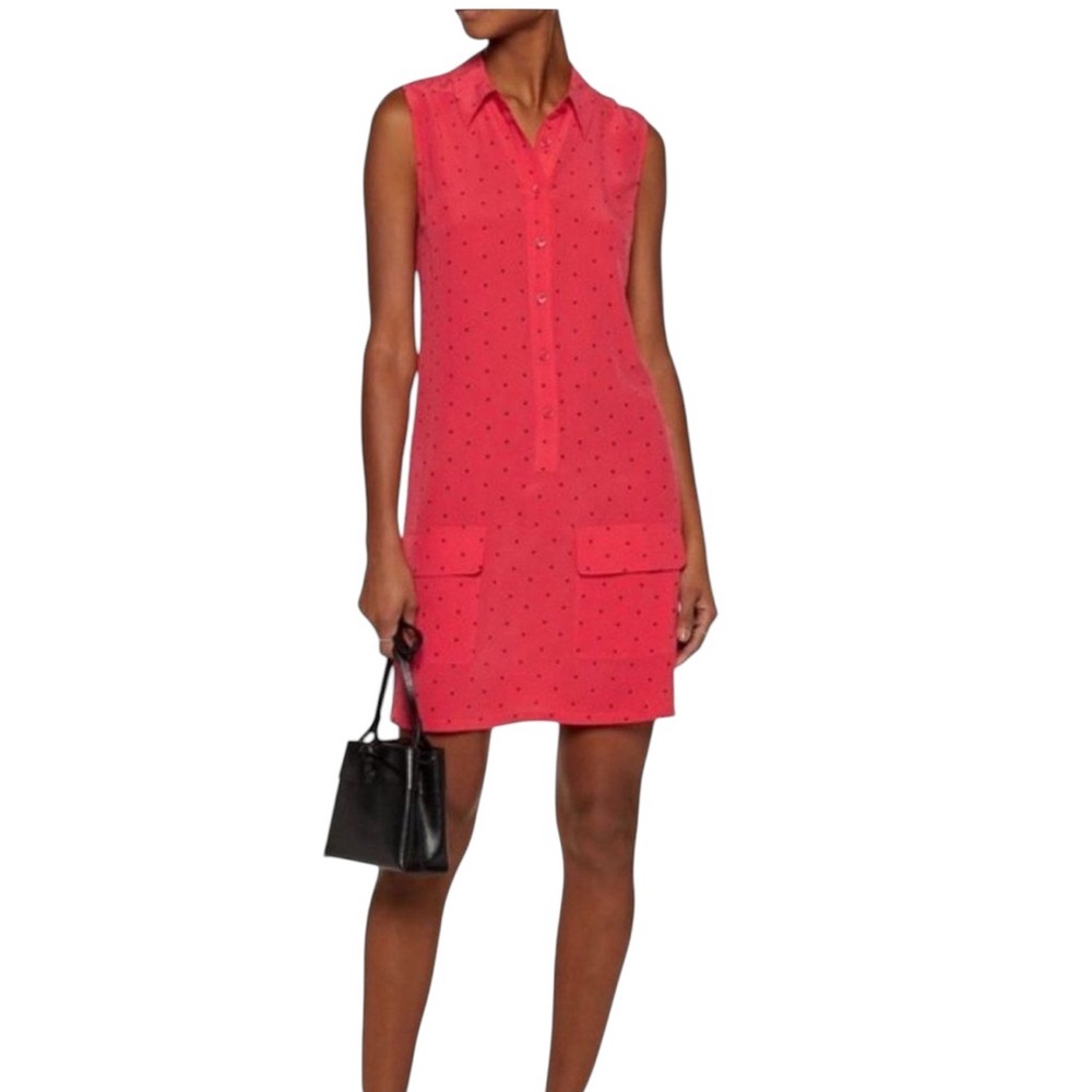 *Women’s Equipment Femme Size XS Sleeveless Silk Papaya/Black “Lucinda” Dress